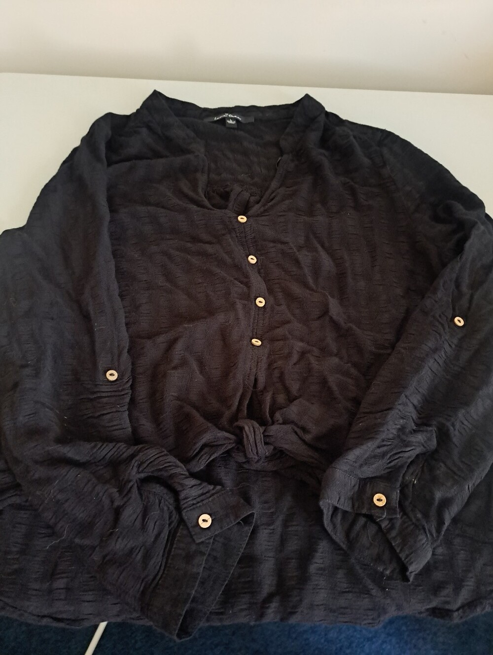 Black Lightweight Button-Front Blouse